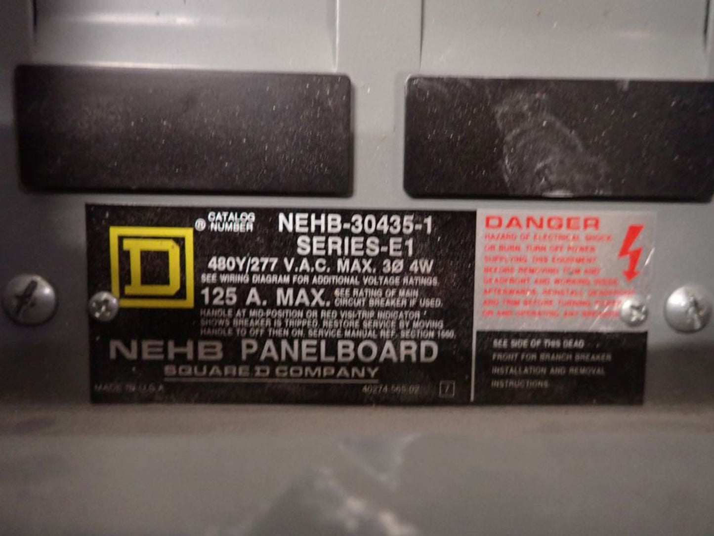 Square D NEHB 125A Panelboard NEHB-30435-1 480Y/277V w/ Main