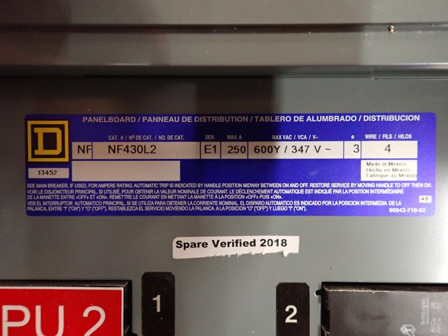 250A Square NF430L2 600V MAX Panelboard w/ Circuit Breakers & Main