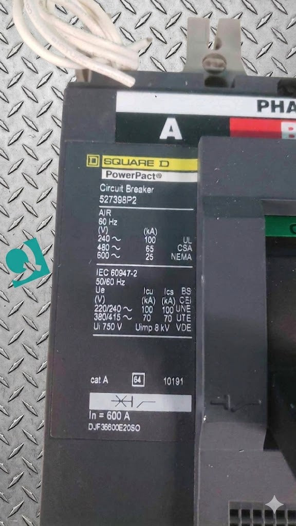 Square D PowerPact DJF36600E20SO 600A 3 Pole 600V Breaker STR 23 SP 600 Amp DJ 65k (SKU: 113387)