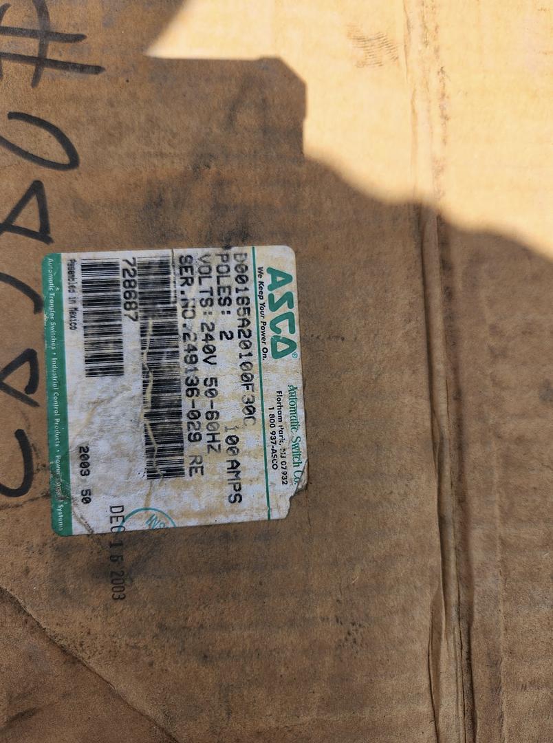 ATS 100A 1Ph ASCO ATS New Surplus Automatic Transfer Switch 240v-17522