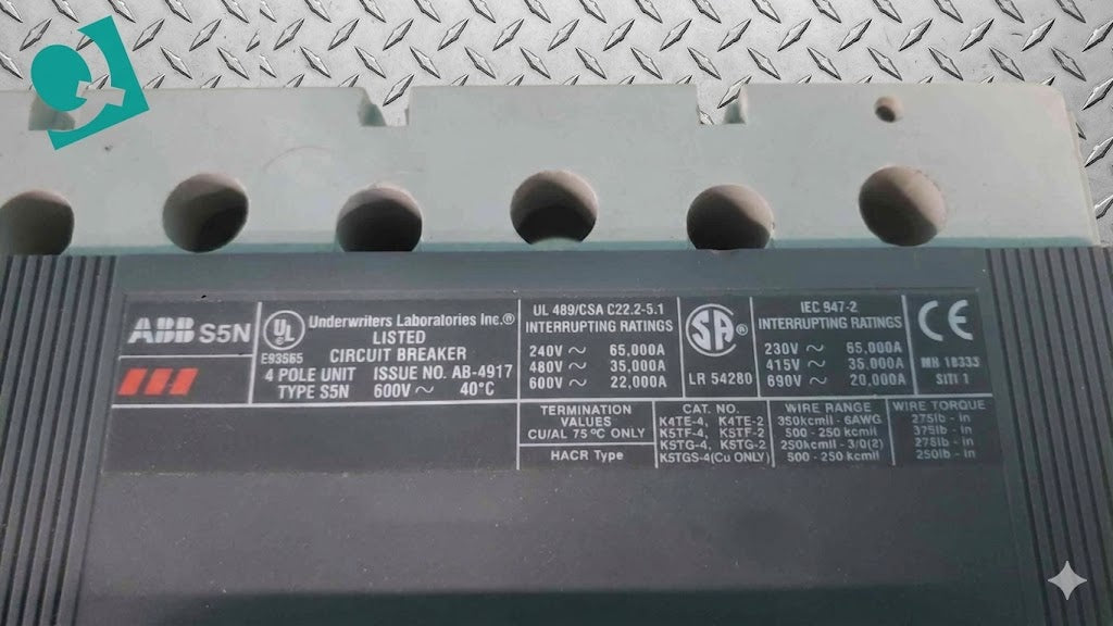 ABB SACE S5N 400A Circuit Breaker 4 Pole 600V PR211 Electronic Trip Unit MCCB (SKU: 113647)