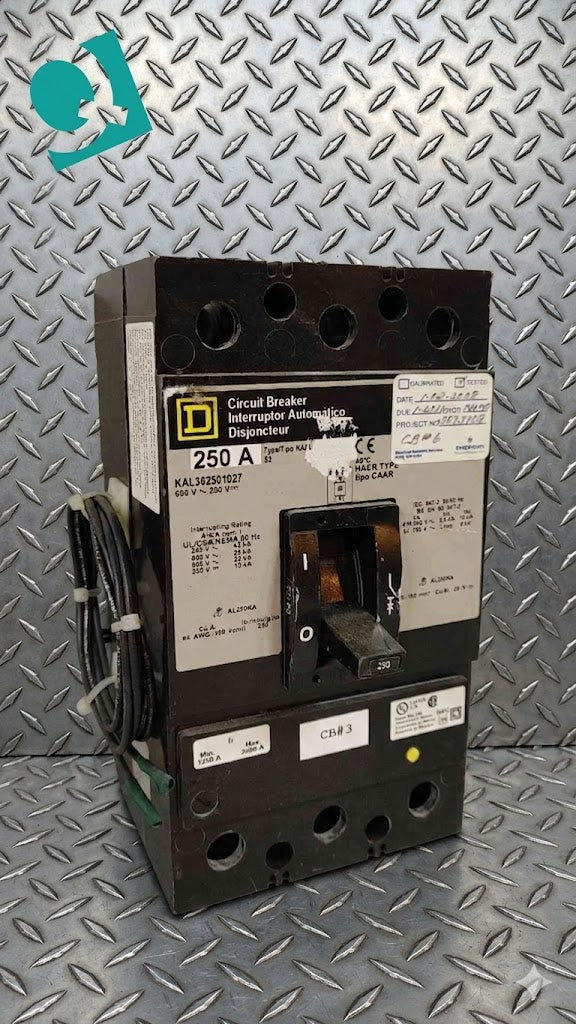 Square D 250A 3 Pole Circuit Breaker 600V 250V 22KA KAL362501027(104645)
