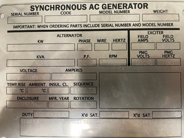 Used Caterpillar 3412DITA 500KW Diesel Generator Set - DPC1122