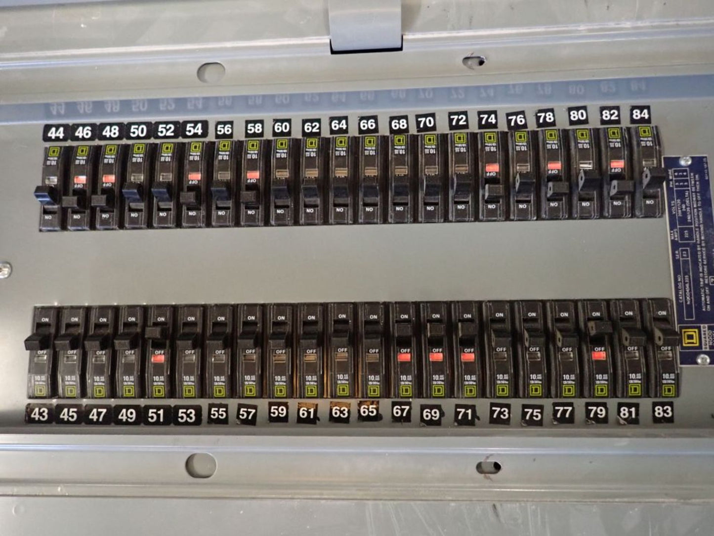 Square D NQOD 225A Panelboard NQOD454L225, 225A, 208Y/120, 240/120 Delta V, w/(42) 20A Circuit Breakers
