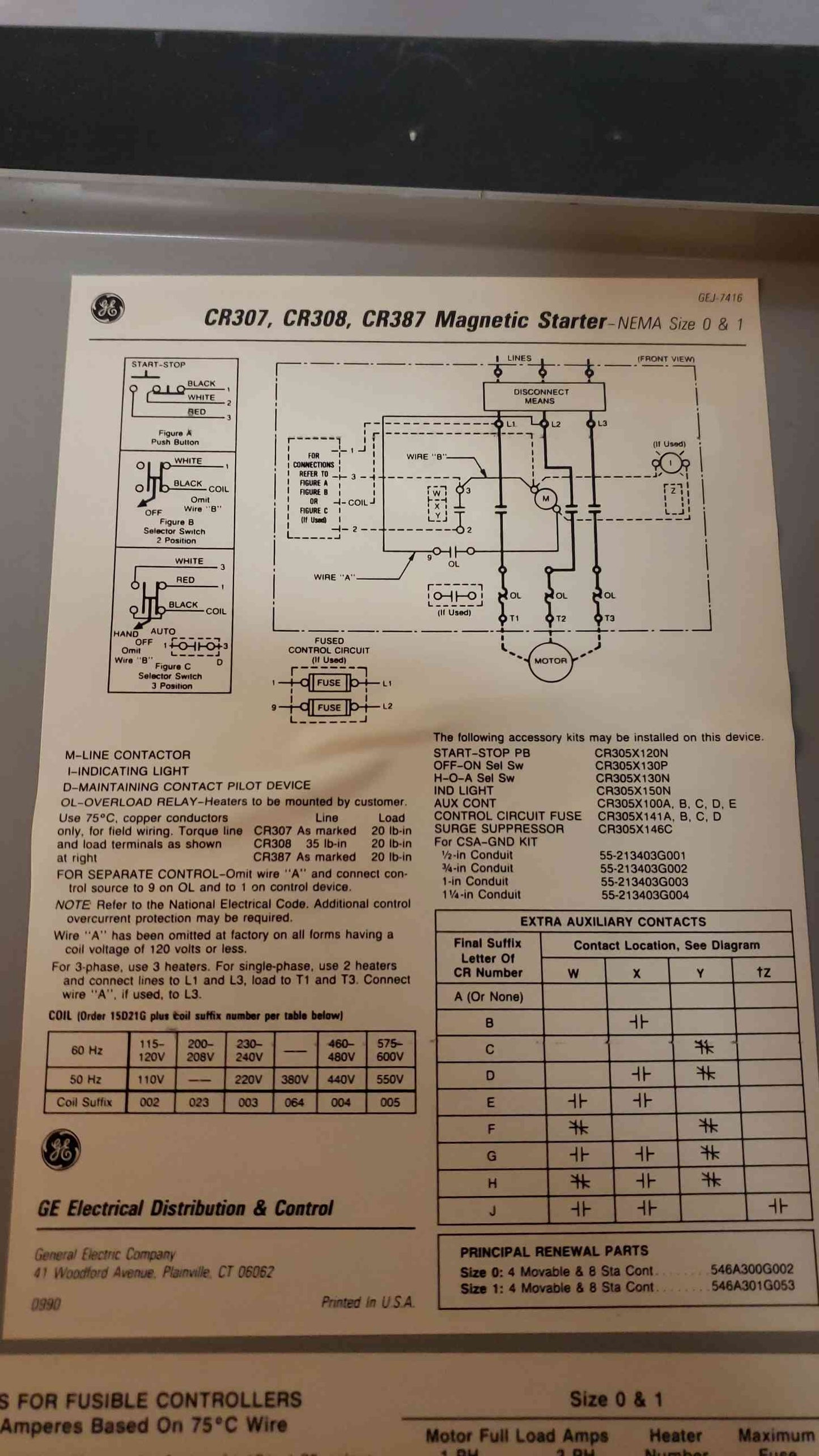 GE 300Line Control Combination Magnetic Starter CR308B1 Size 0 (SKU: 3924AA)(3924AA)