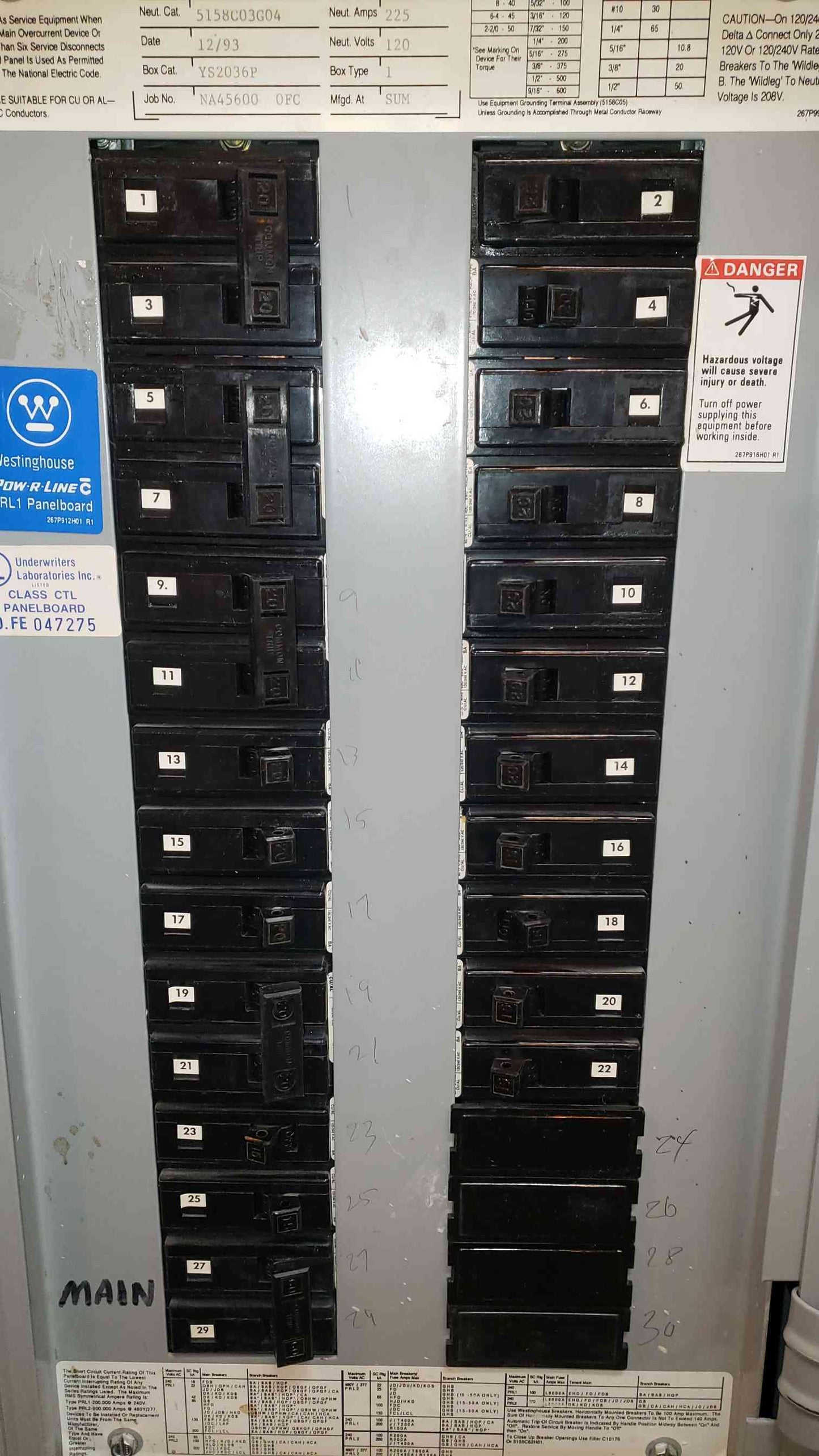 PRL1 60A 120/208V Panelboard Loaded w/ Main Neut. 225A (SKU: 4917AA)(4917AA)
