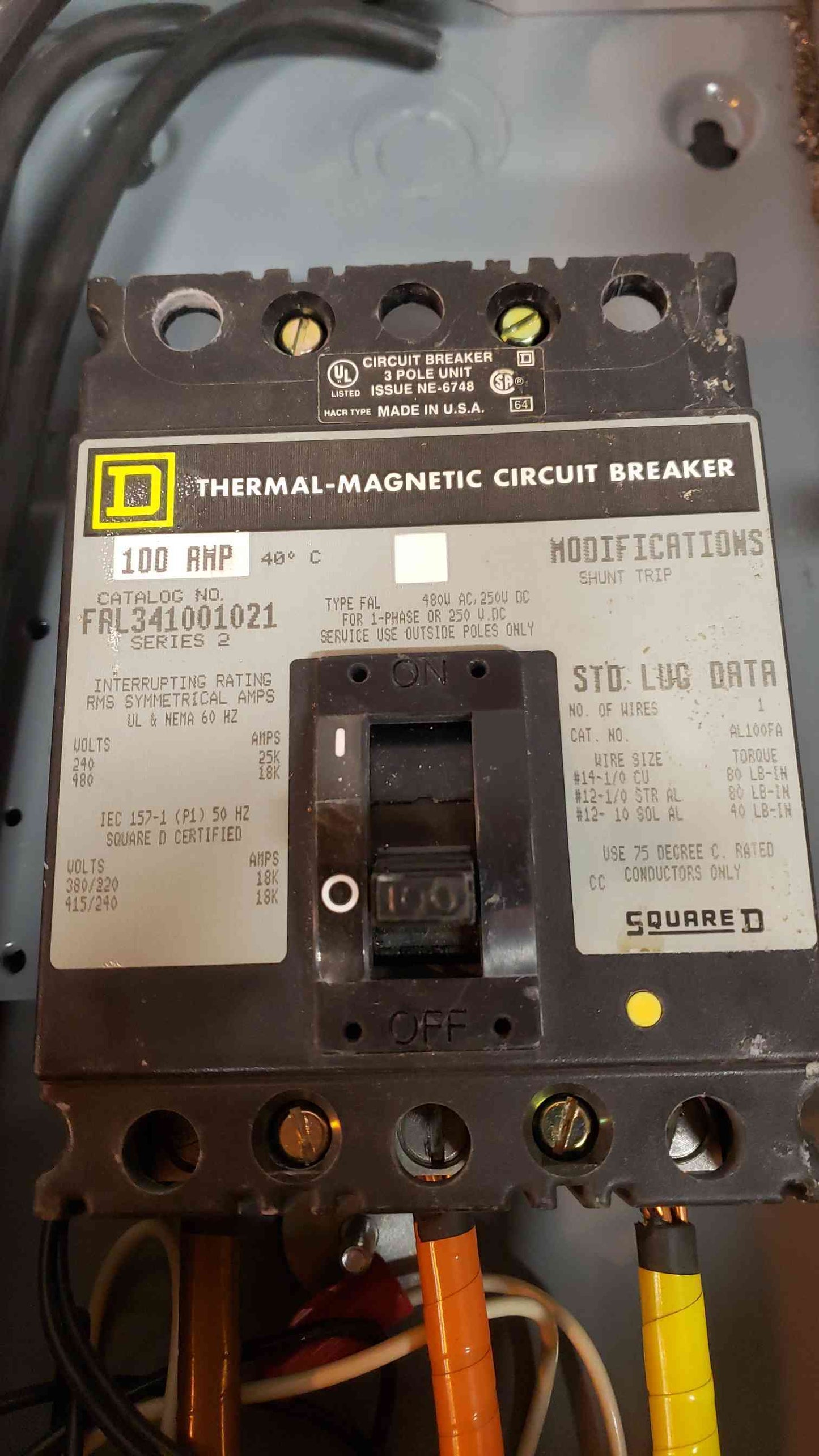 100A FAL341001021 Square D Enclosed Circuit Breaker FA-100-S (SKU: 4937AA)(4937AA)