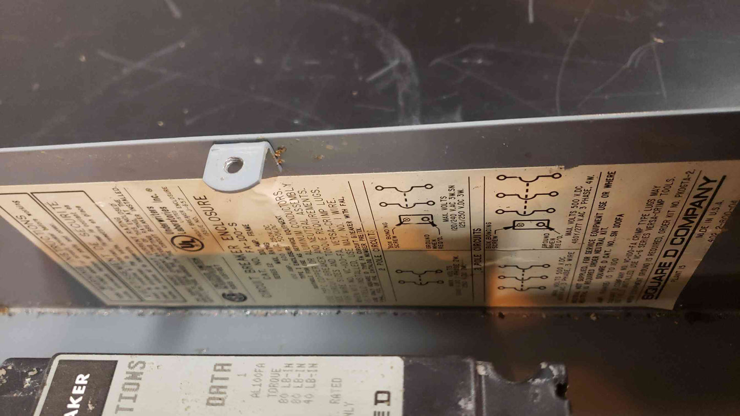 100A FAL341001021 Square D Enclosed Circuit Breaker FA-100-S (SKU: 4937AA)(4937AA)