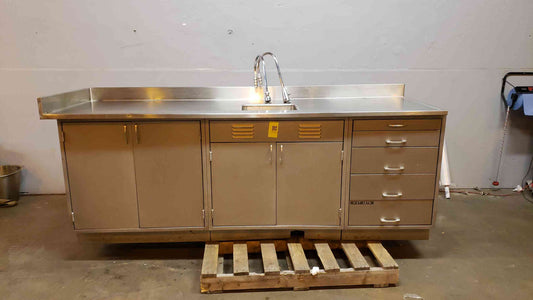Kewaunee 8' Stainless Steel Lab Casework Benches w/ 2 Faucets Doors & Drawers (SKU: 3999AA)(3999AA)