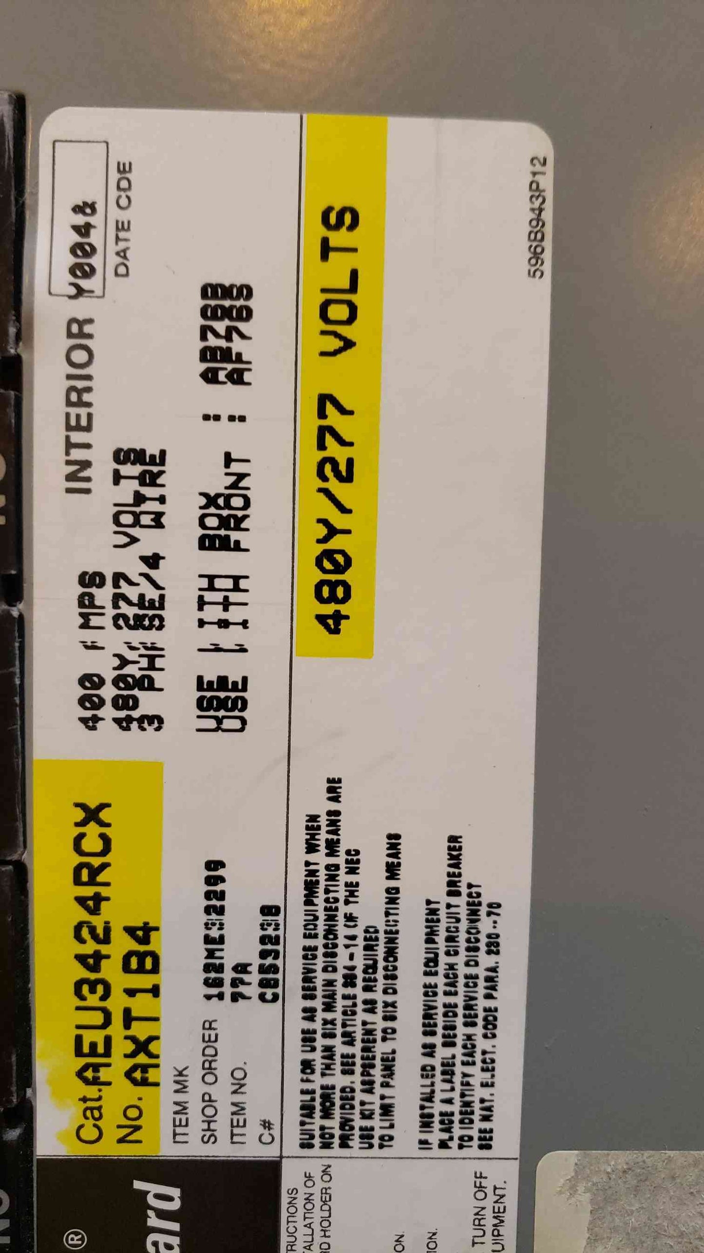 GE ASeries Panelboard 480V, 277V 400A SGLA236AT0400 Main (SKU: 4483AA)(4483AA)