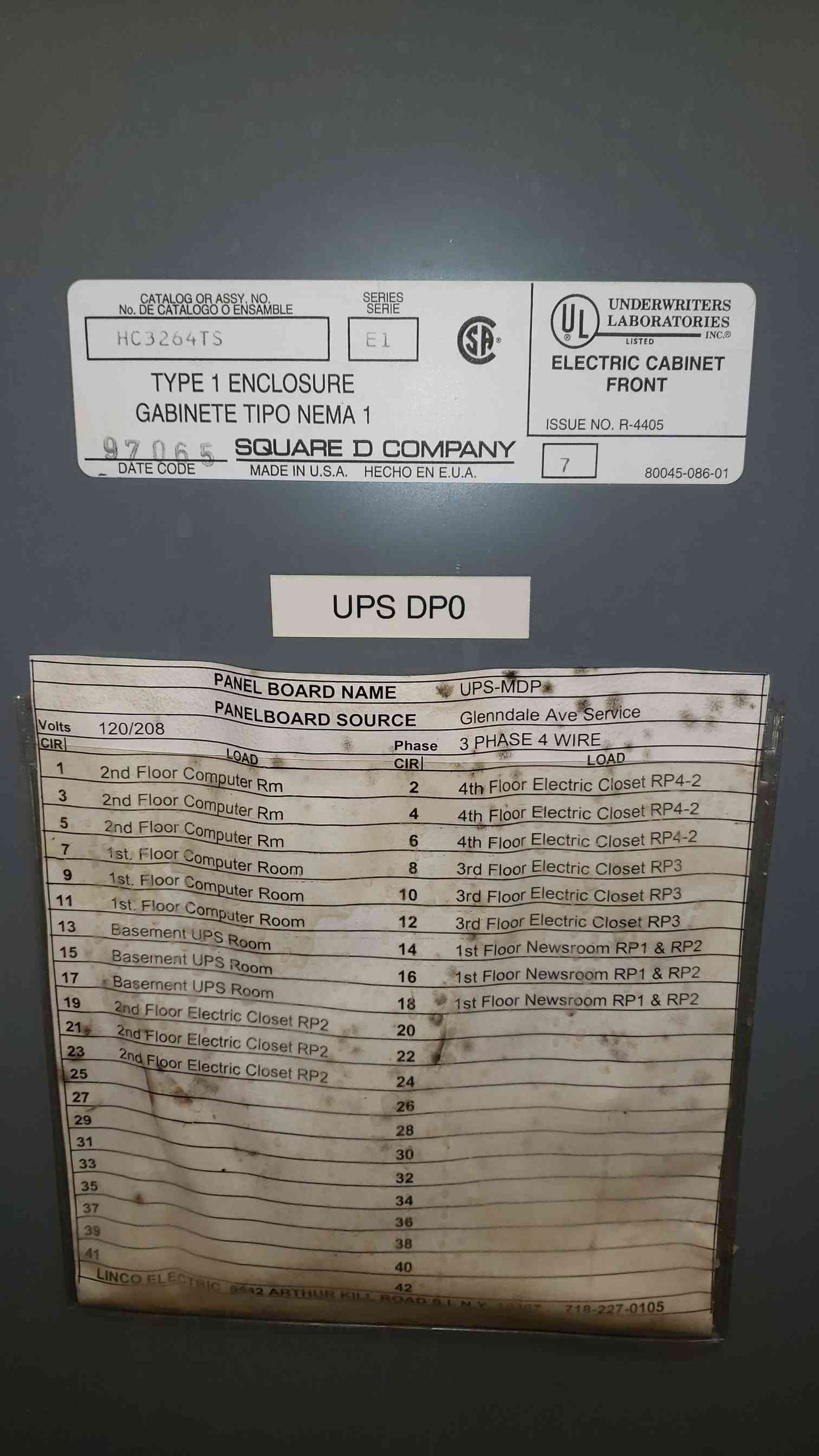 225A Square D I-Line Panelboard  HC3264TS 250V 480V 600V LOADED