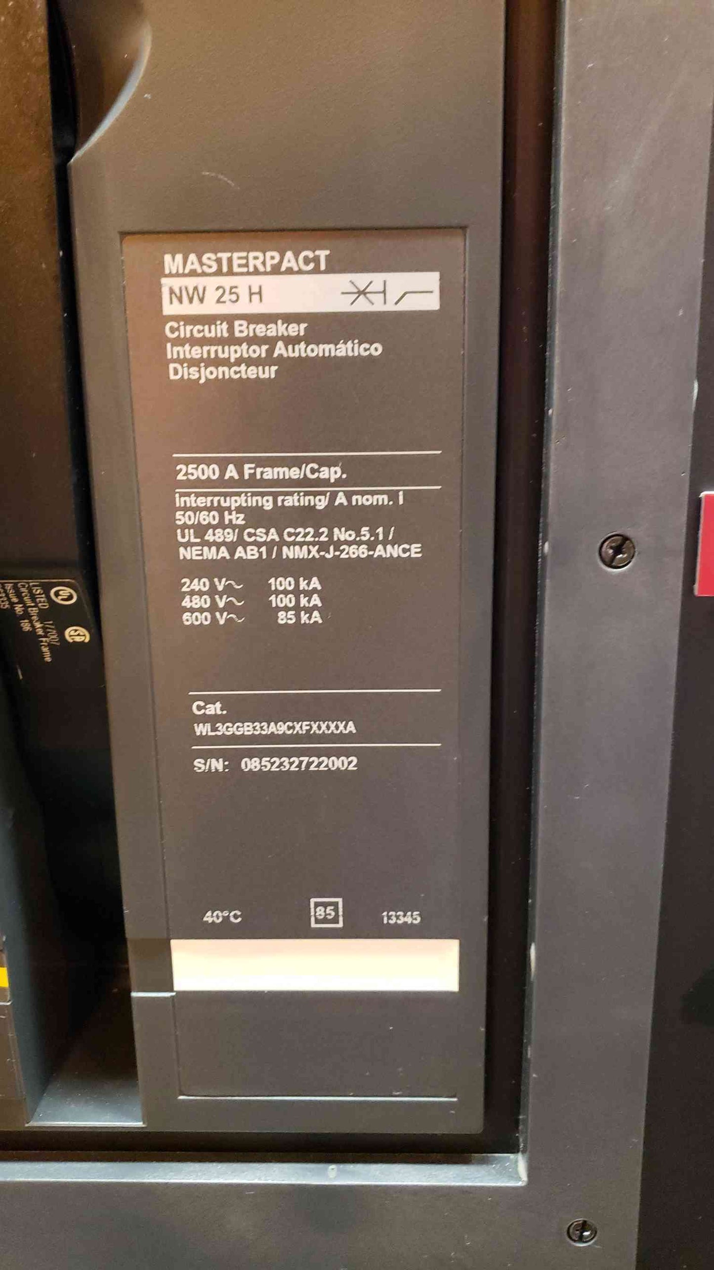 2500A APC Square D Dual Main Breaker Switchgear 2x NW25H WL3GGB33A9CXBXXXXA (100690)(100690)