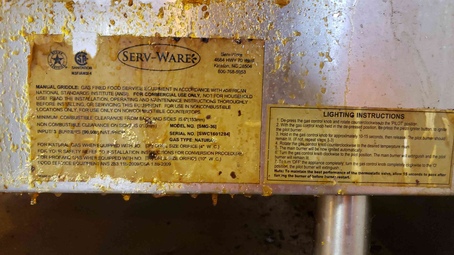 SERV-WARE Stainless Steel Flat Top Griddle SMG-36(100785)