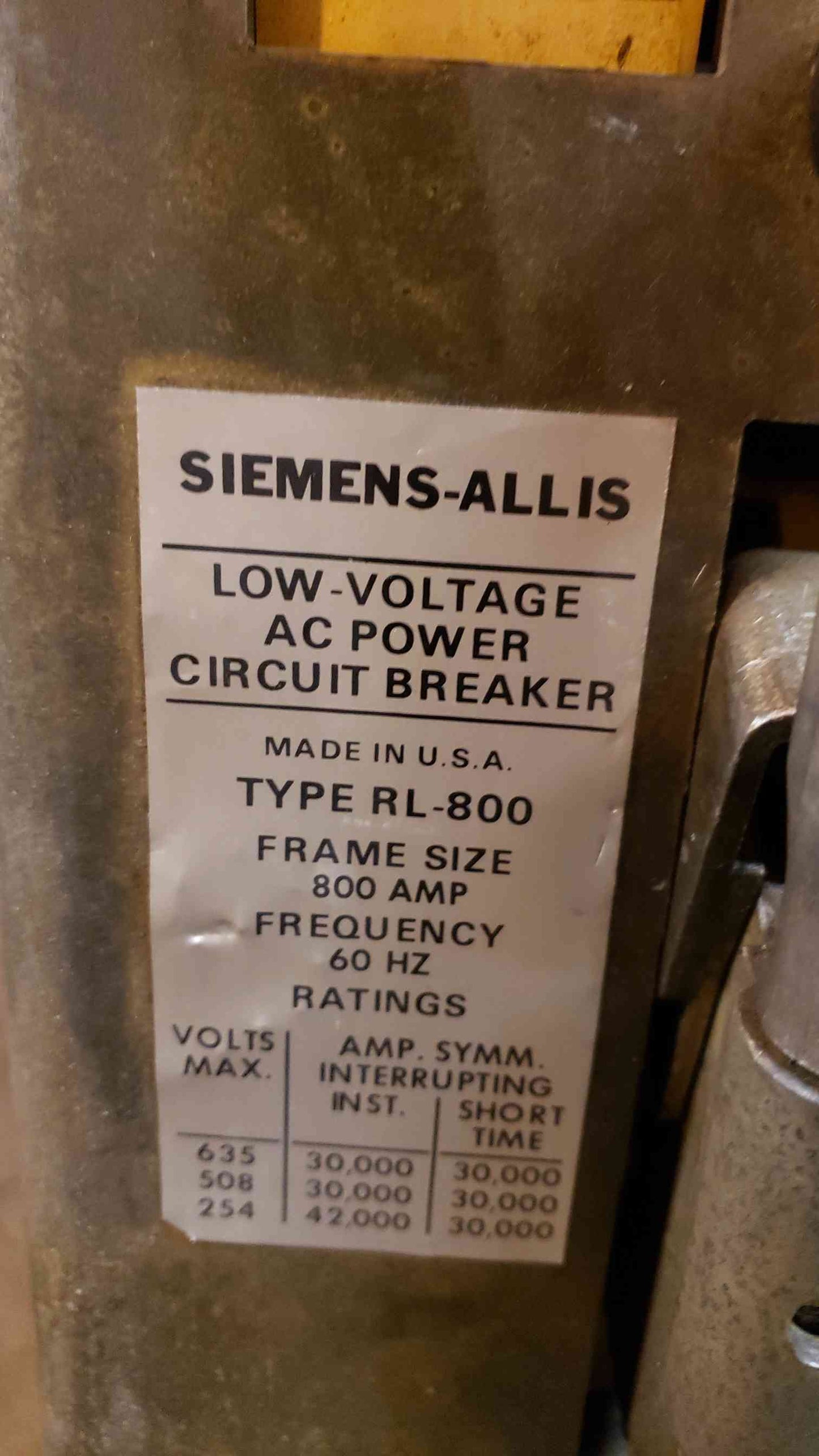 SIEMENS 800A 800 Amp RL800 Low Voltage Circuit Breaker(100127)