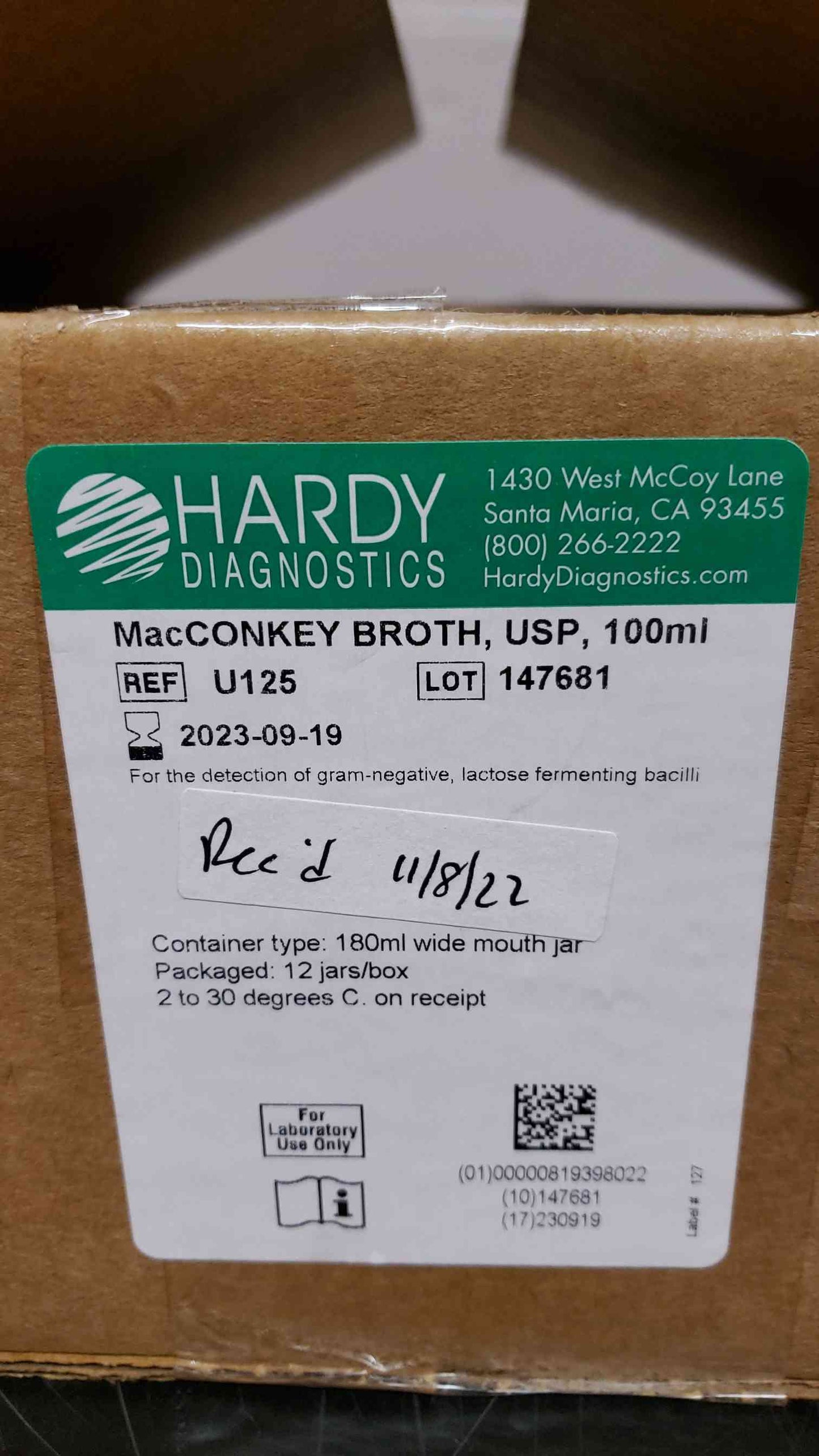 MacConkey Broth USP 100mL, 12jars/box U125