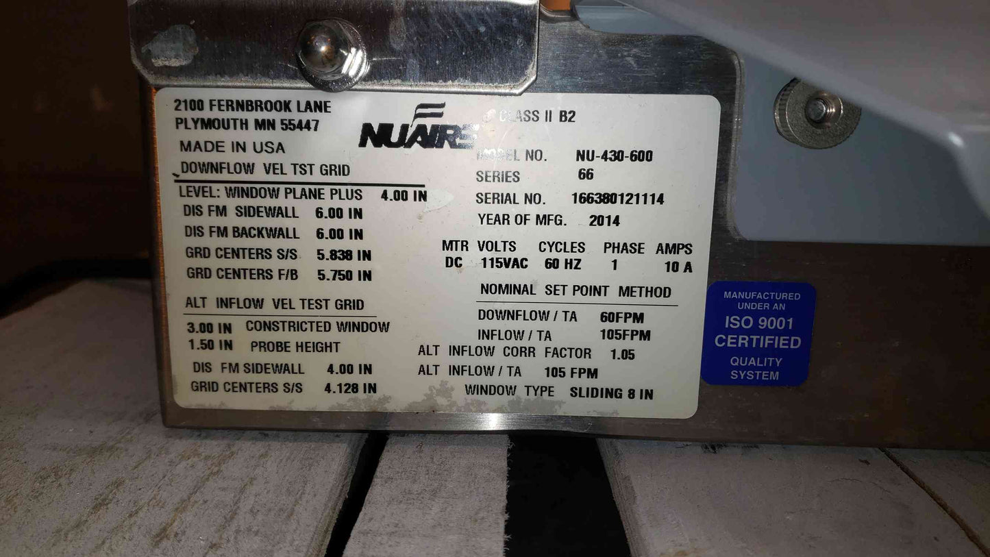 Nuaire BSC Biosafety Cabinet NU-430-600 Class 2 B2 '14 Screen Malfunction(5475AA)