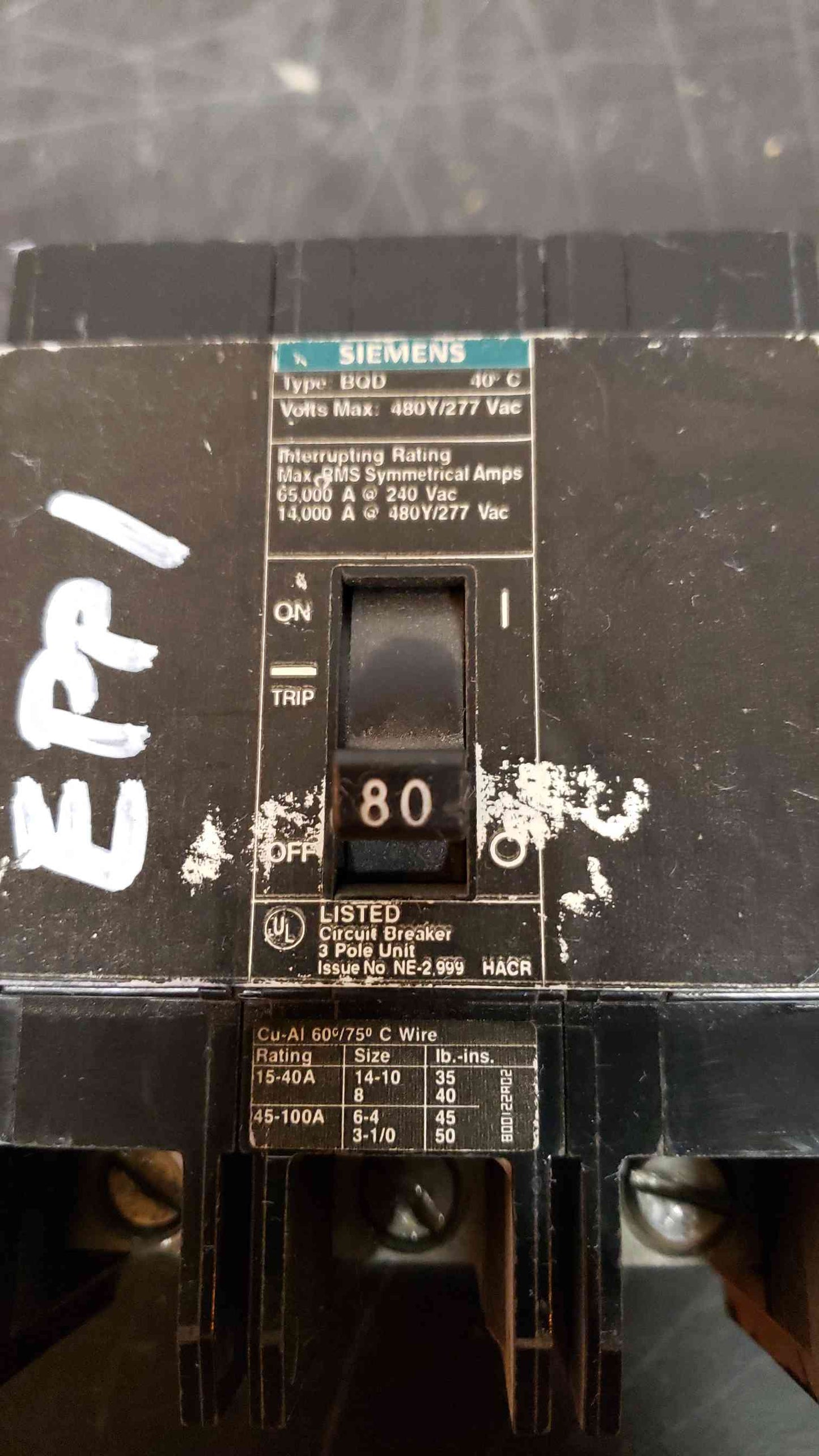 Siemens BQD 80 Amp 3 Pole Breaker NE2999 (SKU: 2517AA)(2517AA)