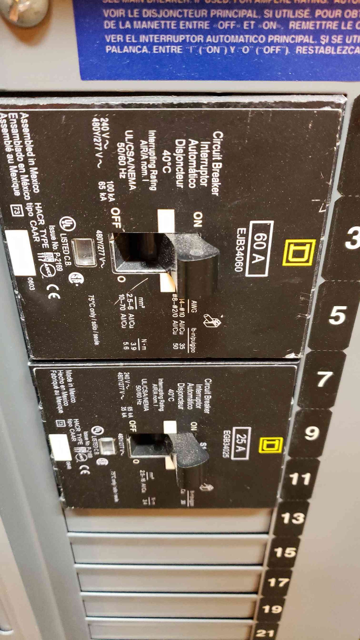 Square D 225A NF 480V / 277V Panelboard NC38SHR 2x 3 Pole EJB EGB (SKU: 4015AA)(4015AA)