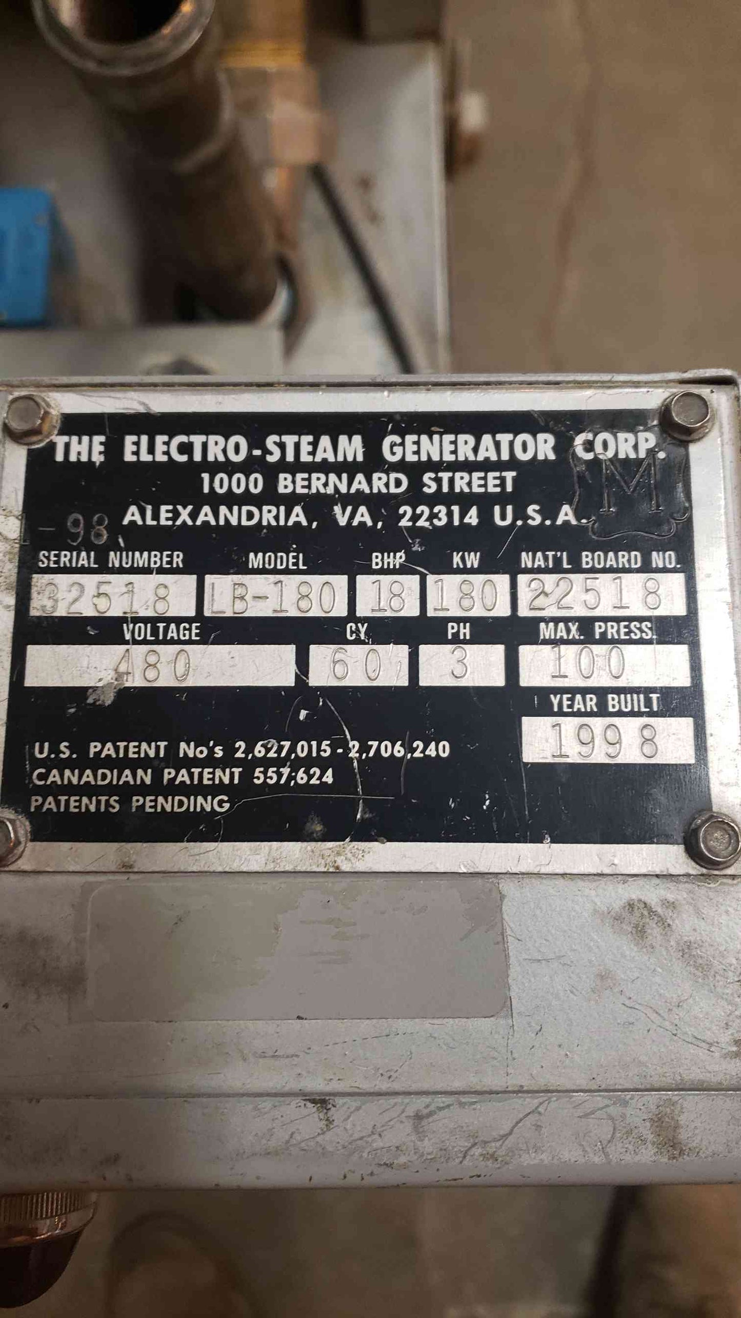 Electro Steam Generator 180KW 480V 3PH LB-180 (SKU: 1597AA)(1597AA)