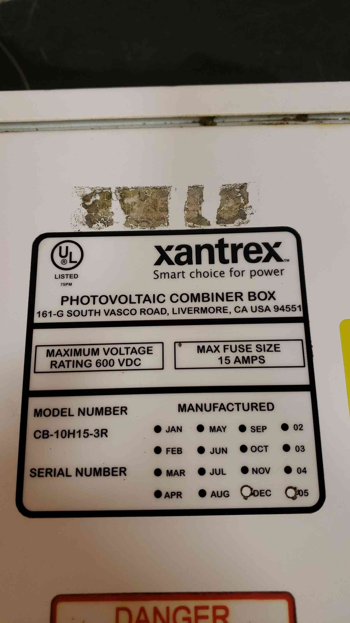 Xantrex CB-10H15-3R 10 String 600V Solar PV Combiner Box Cooper B-Line 3R