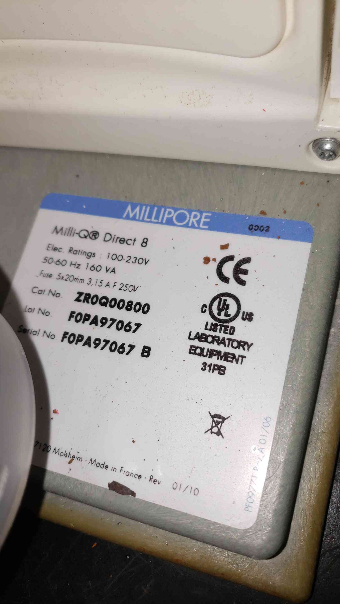 Milli-Q Direct 8 ZR0Q00800 Water Purification System (SKU: 5101AA)(5101AA)