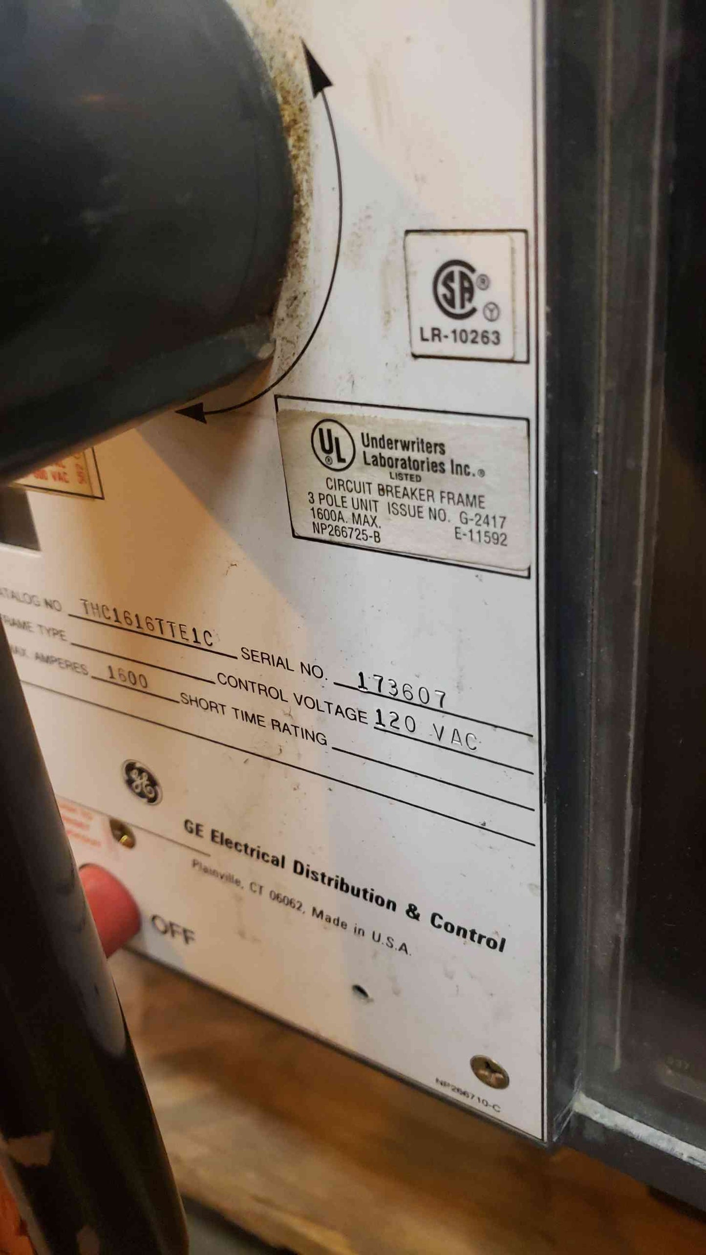 1600A GE Power Break 120VAC BREAKER THC1616TTE1C (SKU:5106AA)(5106AA)