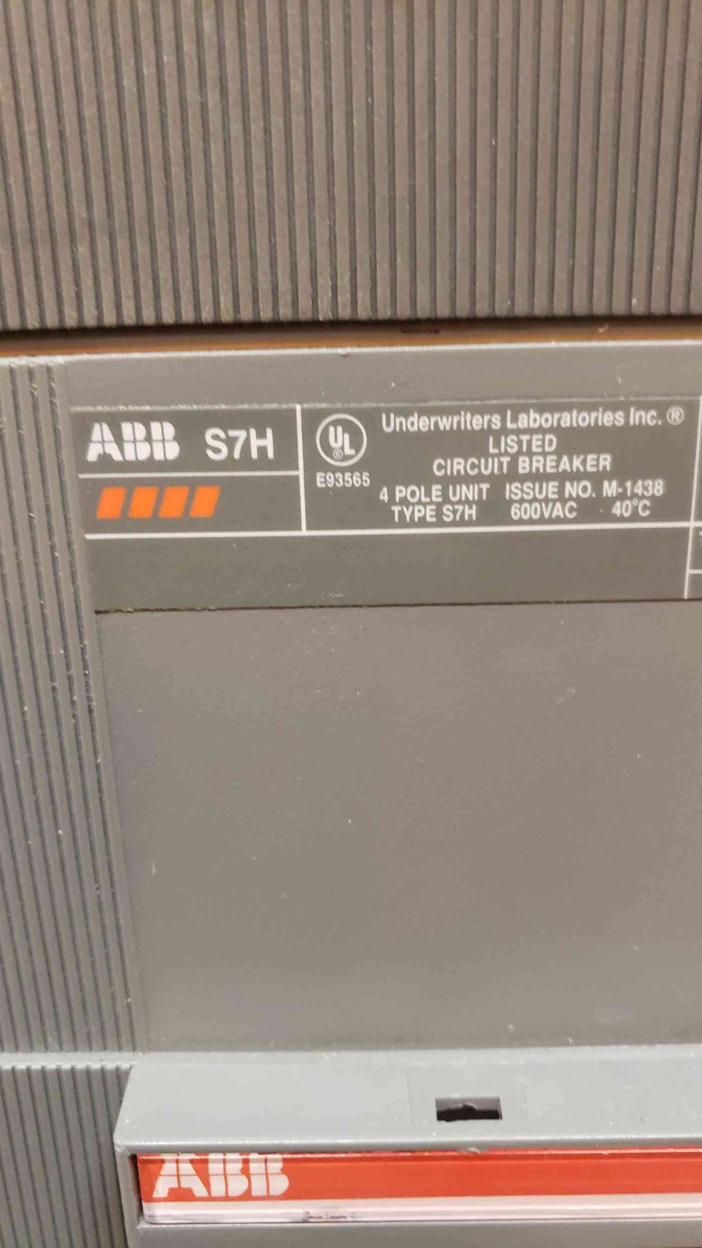 1000A S7H ABB M1438 4 Pole Unit 600VAC SACE PR211 (SKU:14495AA)(14495AA)