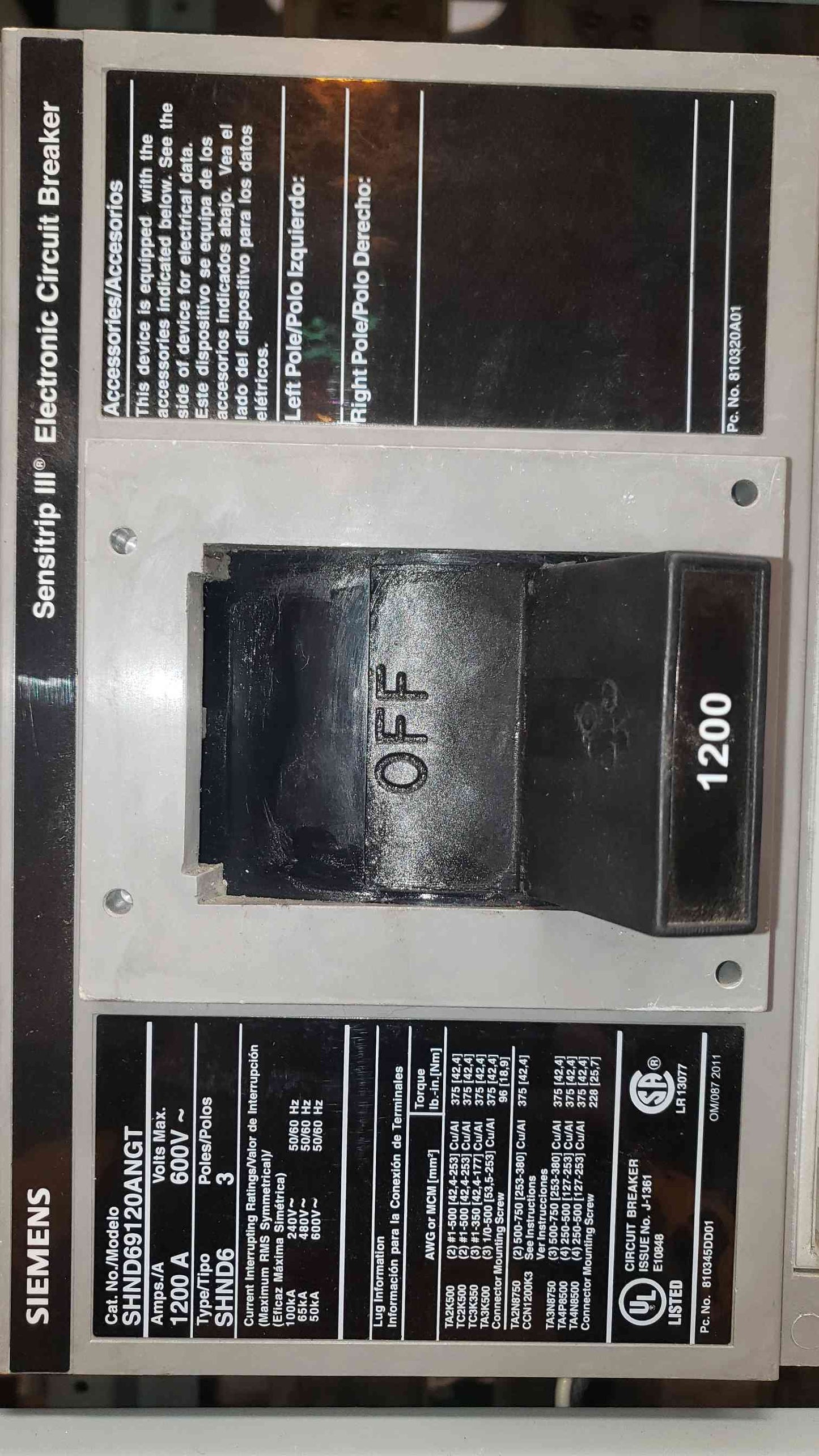 Siemens 2500A 480Y/277V 3PH Switchboard 2 Breaker Panel (SKU: 14972AA)(14972AA)