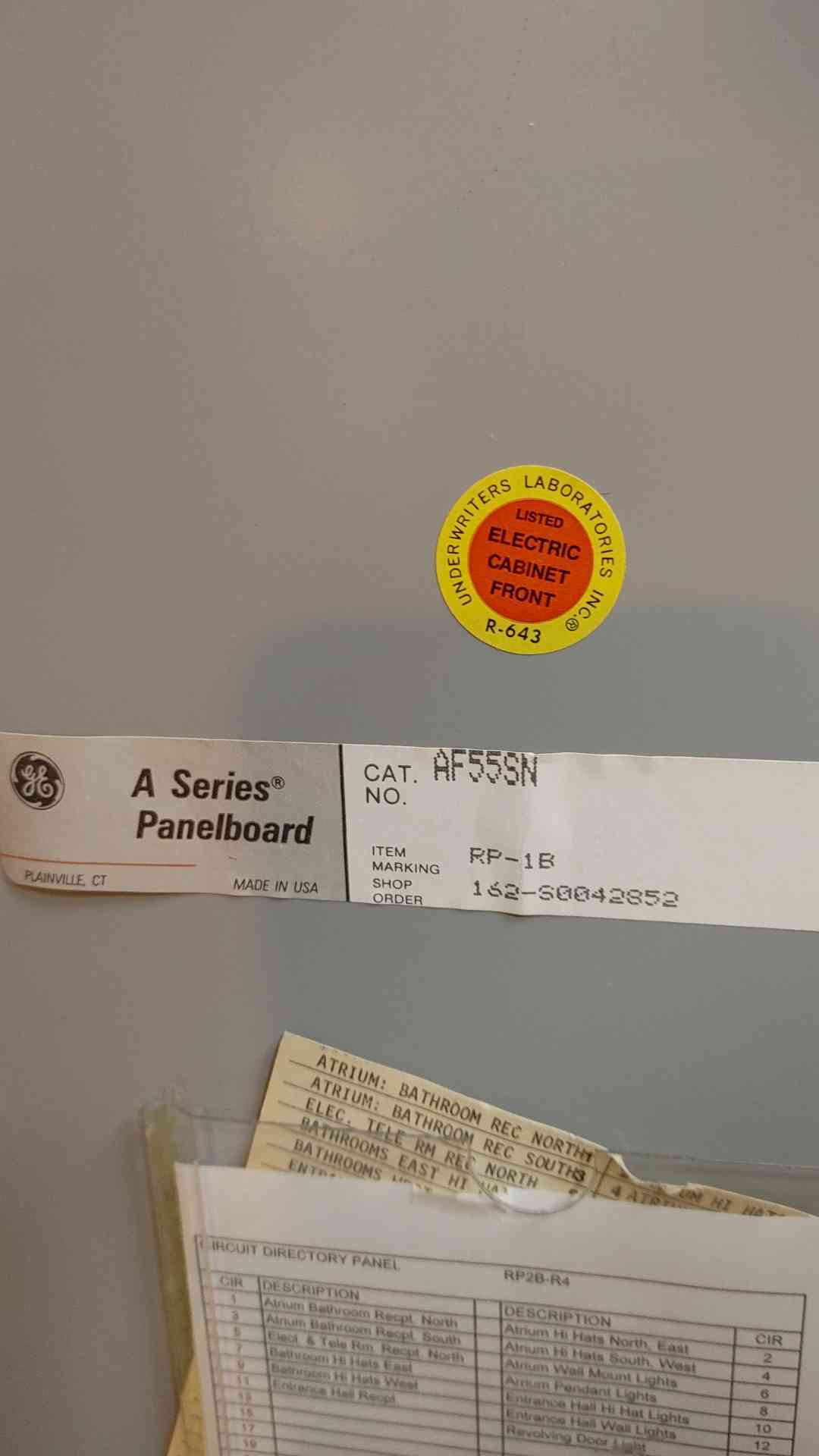 GE A Series Breaker Panelboard AF55SN w/ Main 208v(103446)