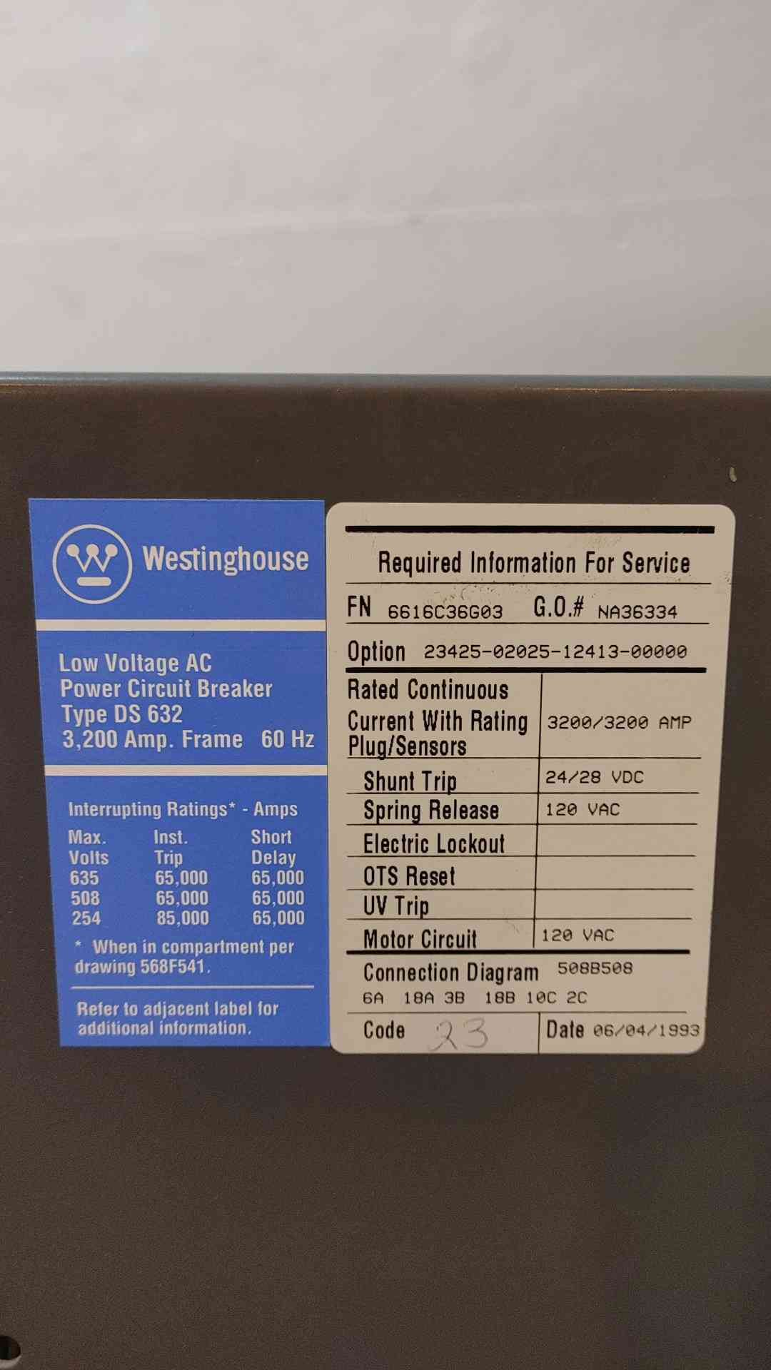 Westinghouse LV Circuit Breaker 3200A DS632(104599)