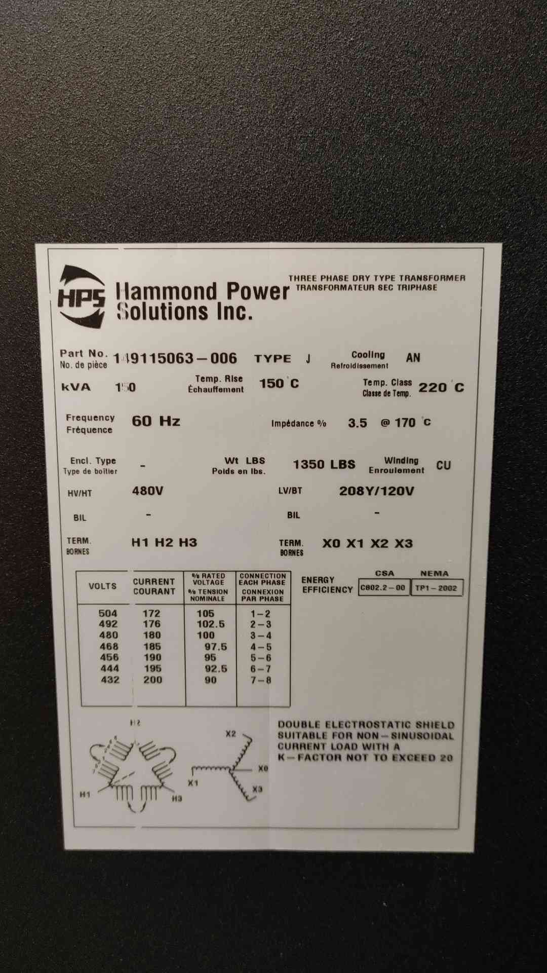 150KVA Eaton PDU 480V x 208/120V PDU257709-001 Power Distribution Unit (106314)