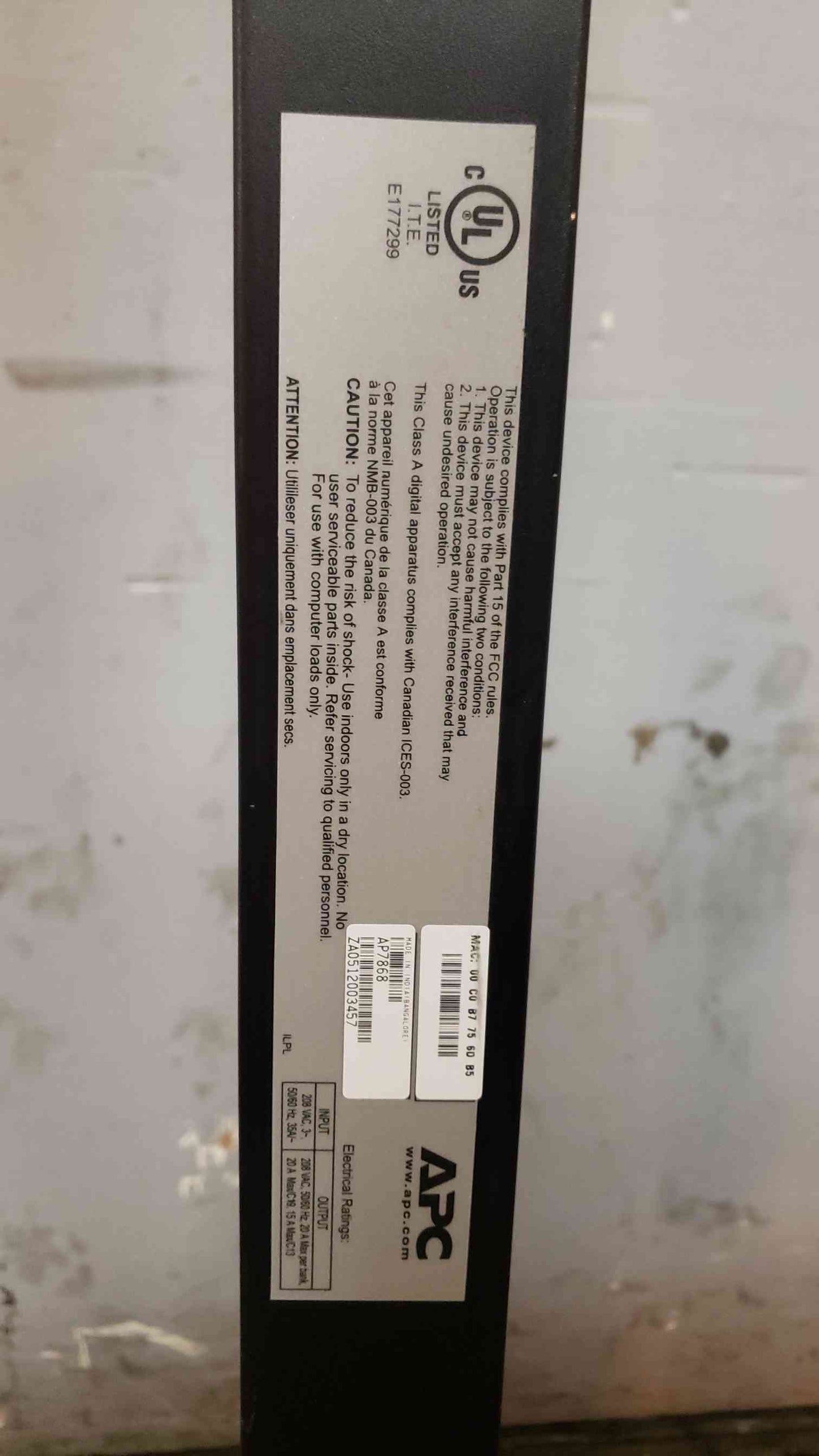 *Pickup Only* APC AP7868 36 PLUG MANAGED RACK PDU C13 C19 3FT CS 208V (SKU: 107369)