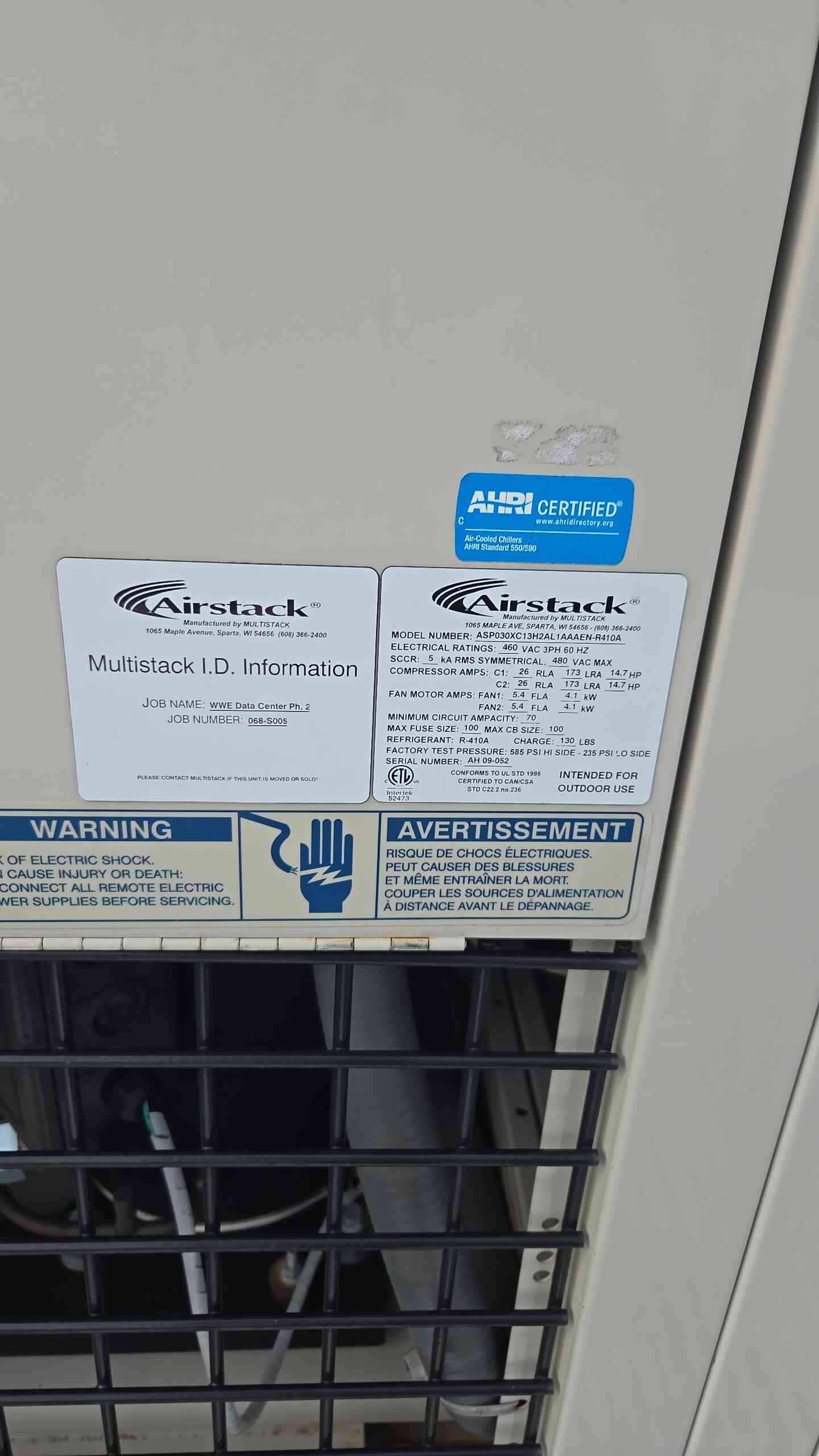 150 Ton AirStack Modular ASP Air Chiller 460Vac 3Ph by MutliStack