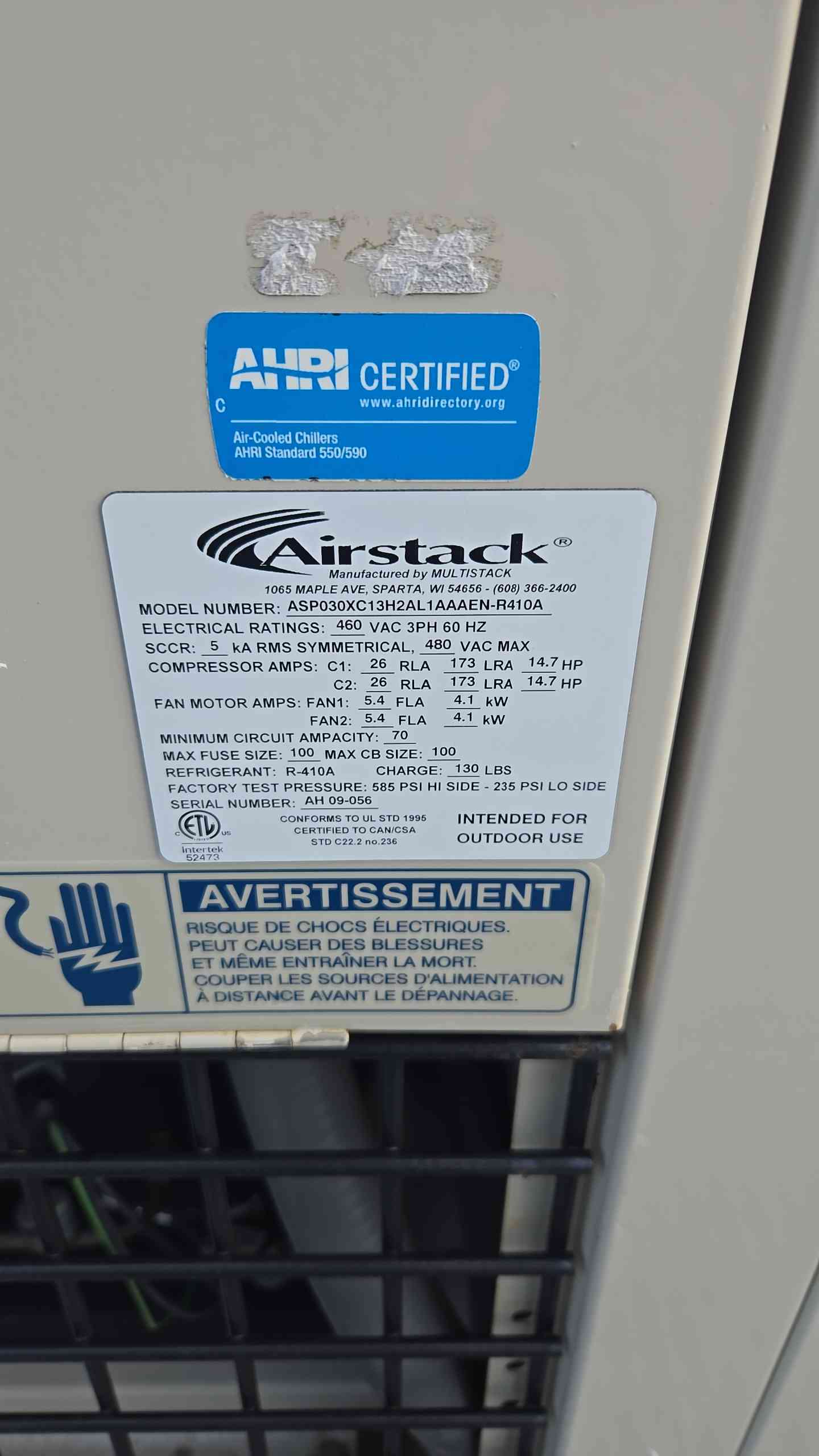 150 Ton AirStack Modular ASP Air Chiller 460Vac 3Ph by MutliStack