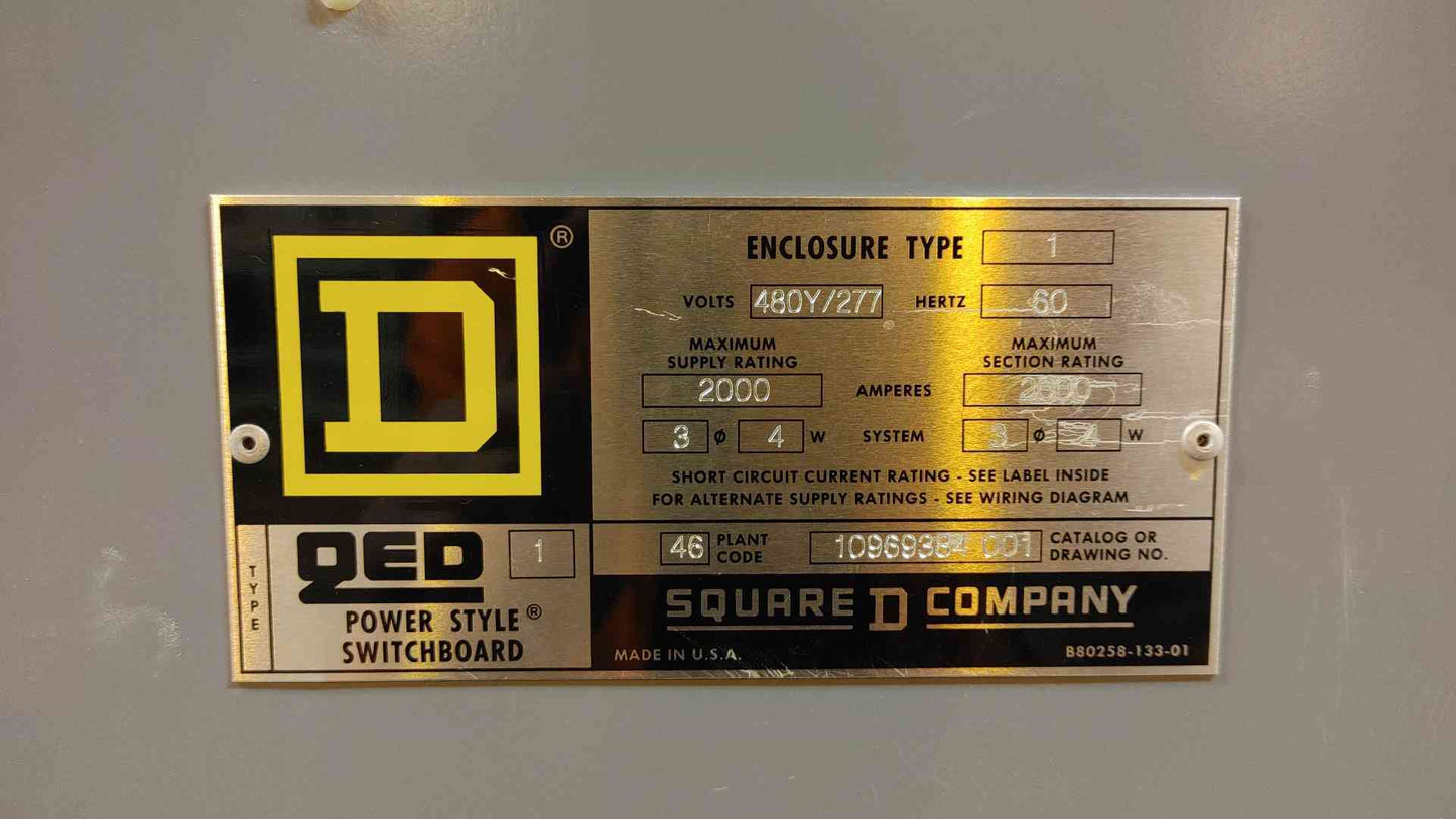 Square D Power Style QED 2000A Main 480Y/277V 3PH 4W BP Switch & Meter