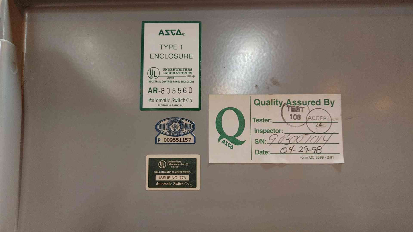 ASCO Non-Automatic Transfer Switch 1000A 480Y/277V G48631000XC