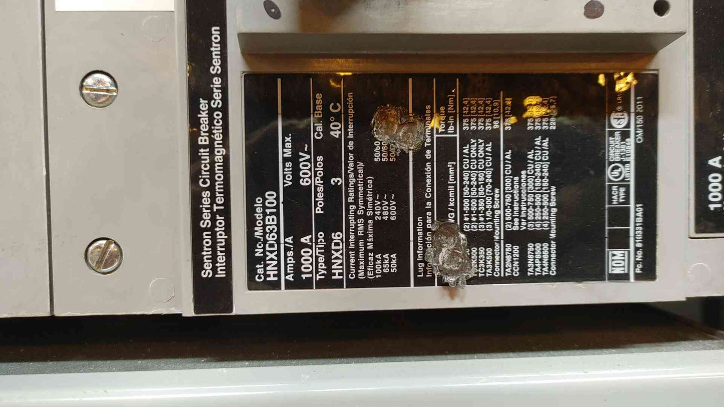 1000A Siemens Switchboard 480Y/277V 3PH/3W 3x 1000A Mains 12x Distribution 4x 300A Sub Feeds