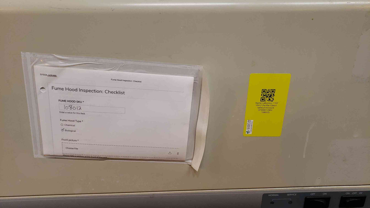 Labconco 115V 1PH 3' Purifier Class I Safety Enclosure 3730001 Hood Biosafety (SKU: 108012)