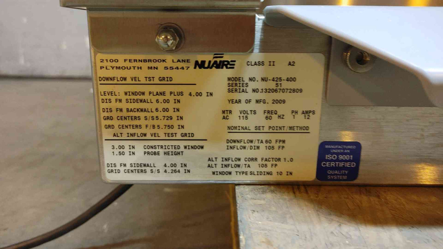 NuAire Labgard Class 2 Type A2 Biological Safety Cabinet Fume Hood 115V 1PH 12A NU-425-400