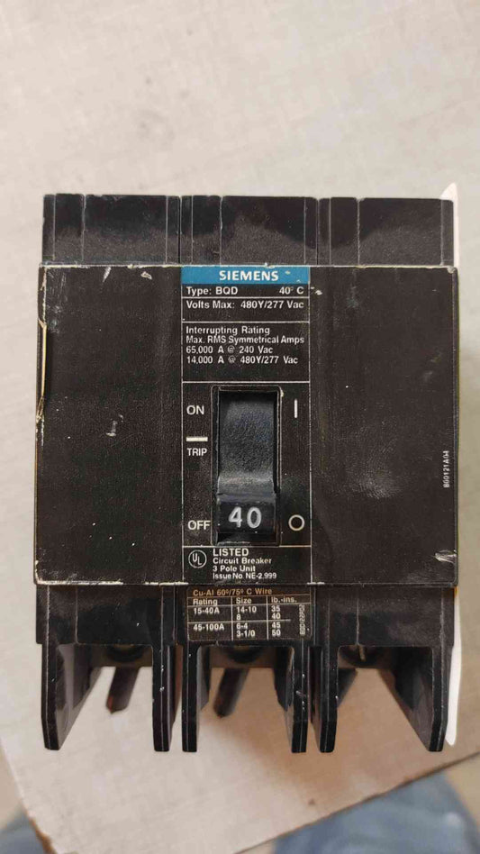 Siemens 40 Amp 3 Pole Type BQD 480Y/277