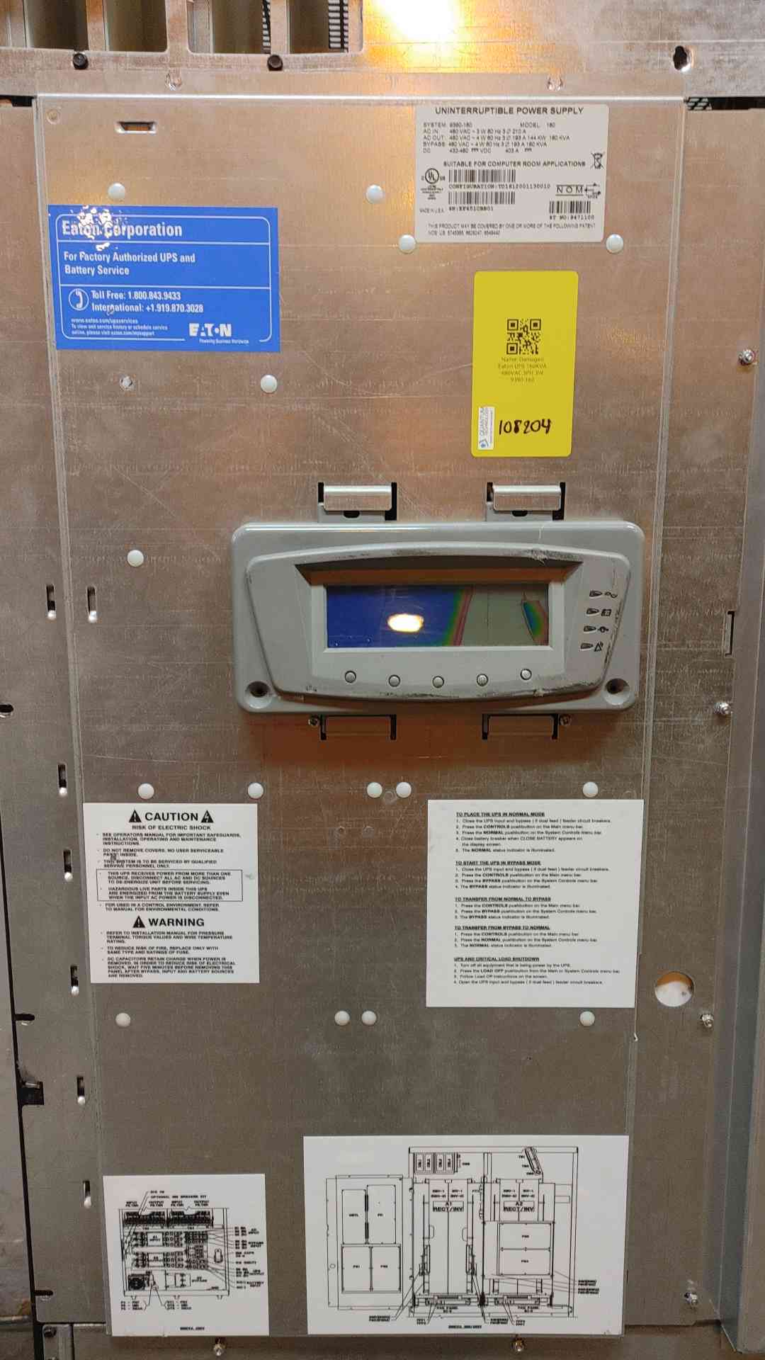 Eaton UPS 160KVA 480V 3PH 3W 9390-160 2012 AS IS for Parts (SKU:108204)