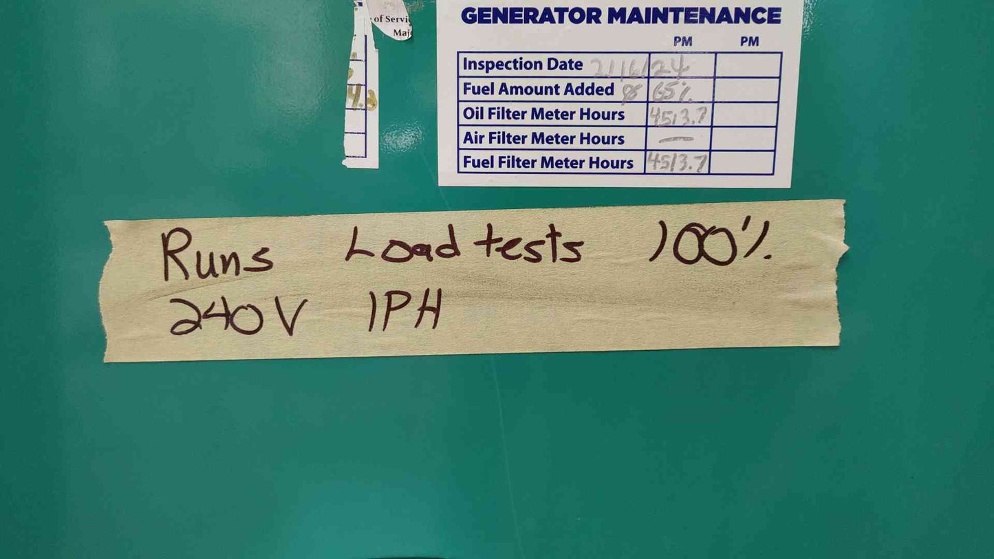 45KW Cummins Onan Generator 1&3PH 4536Hrs Nat Gas LP GGFC '00 LOAD TESTED (108785)