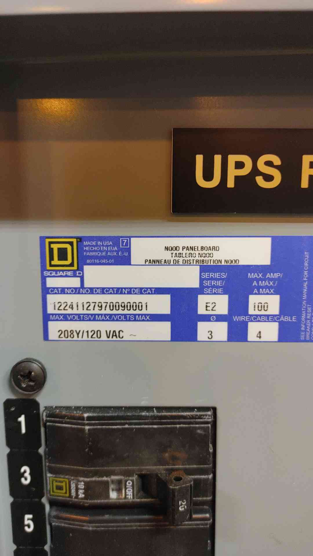 NQOD Square D Breaker Panelboard 208Y/120VAC 100 Amp 3 Phase 4 Wire (108838)