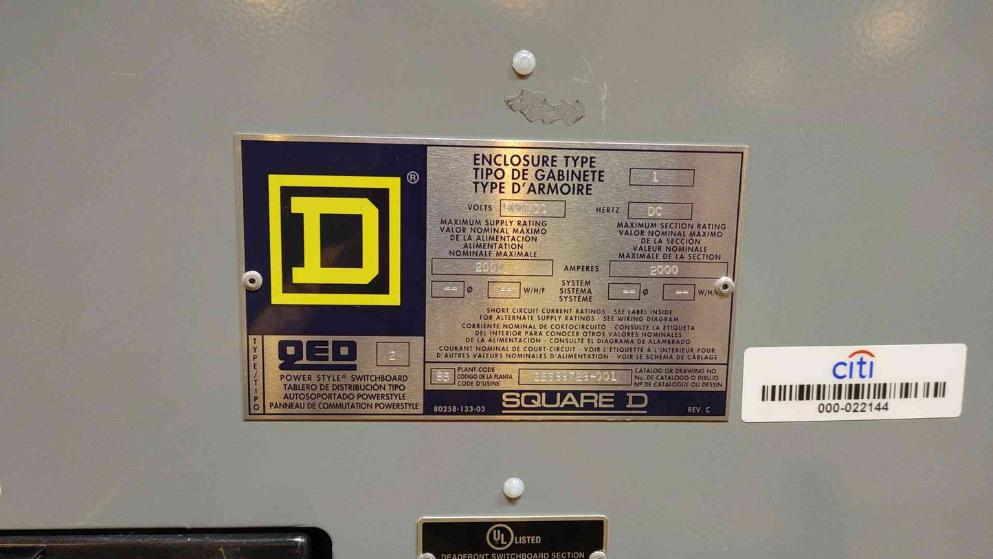 2000A QED Square D Power Style Switchboard Disconnect 500VDC 2000 Amp (108940)