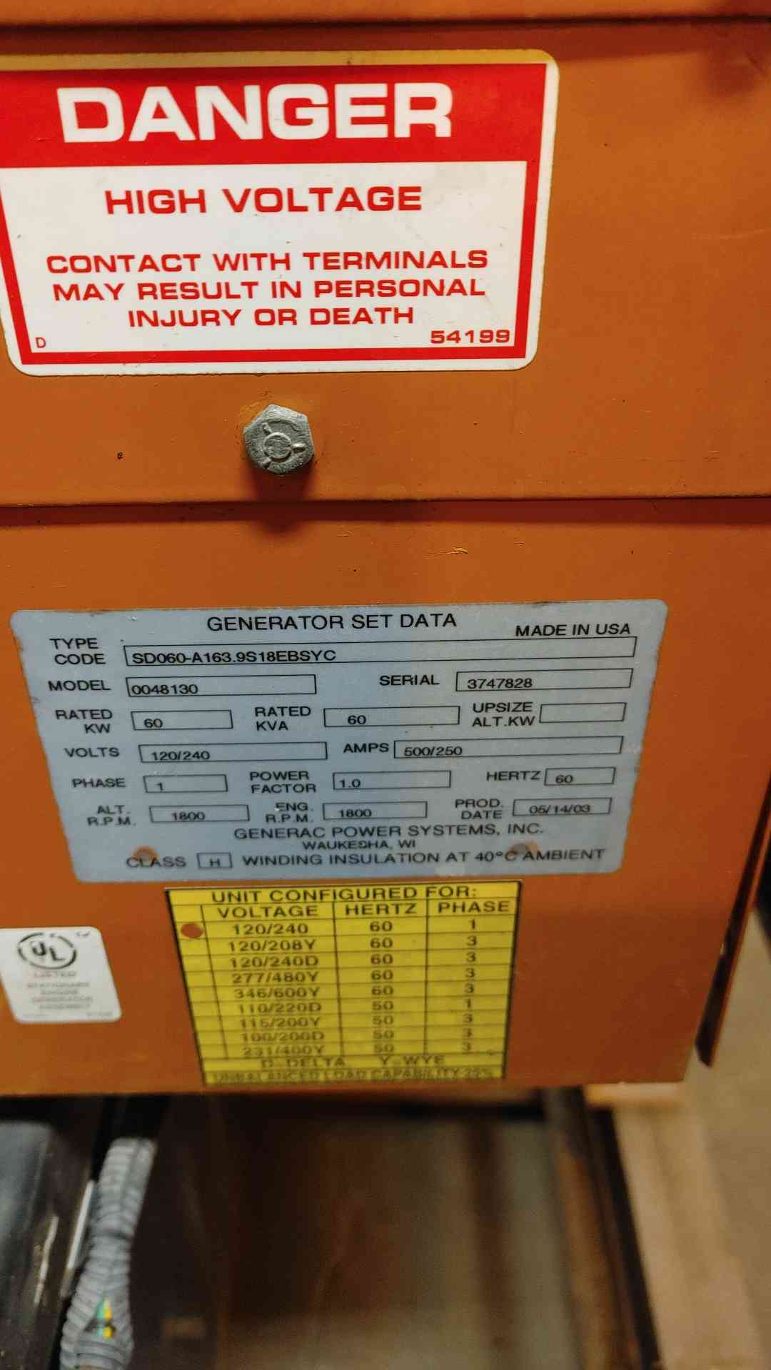 60KW Generac Generator 1Ph Mitsubishi Diesel 613 Hrs TESTED (109028)