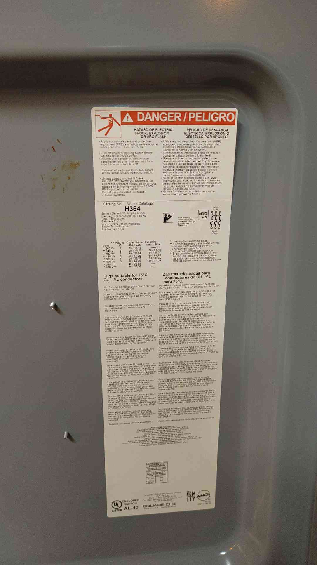Square D Fused Safety Switch AL-40 200 Amp 240/480 V 3 Ph (109160)