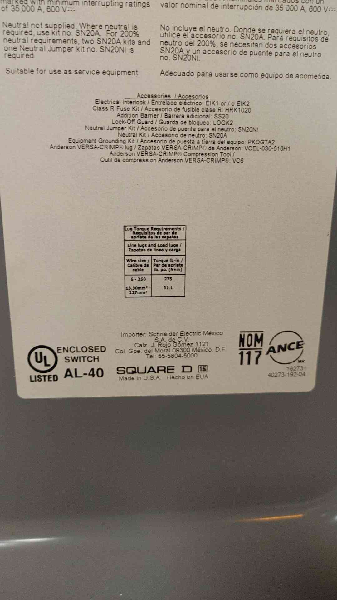 Square D Fused Safety Switch AL-40 200 Amp 240/480 V 3 Ph (109160)