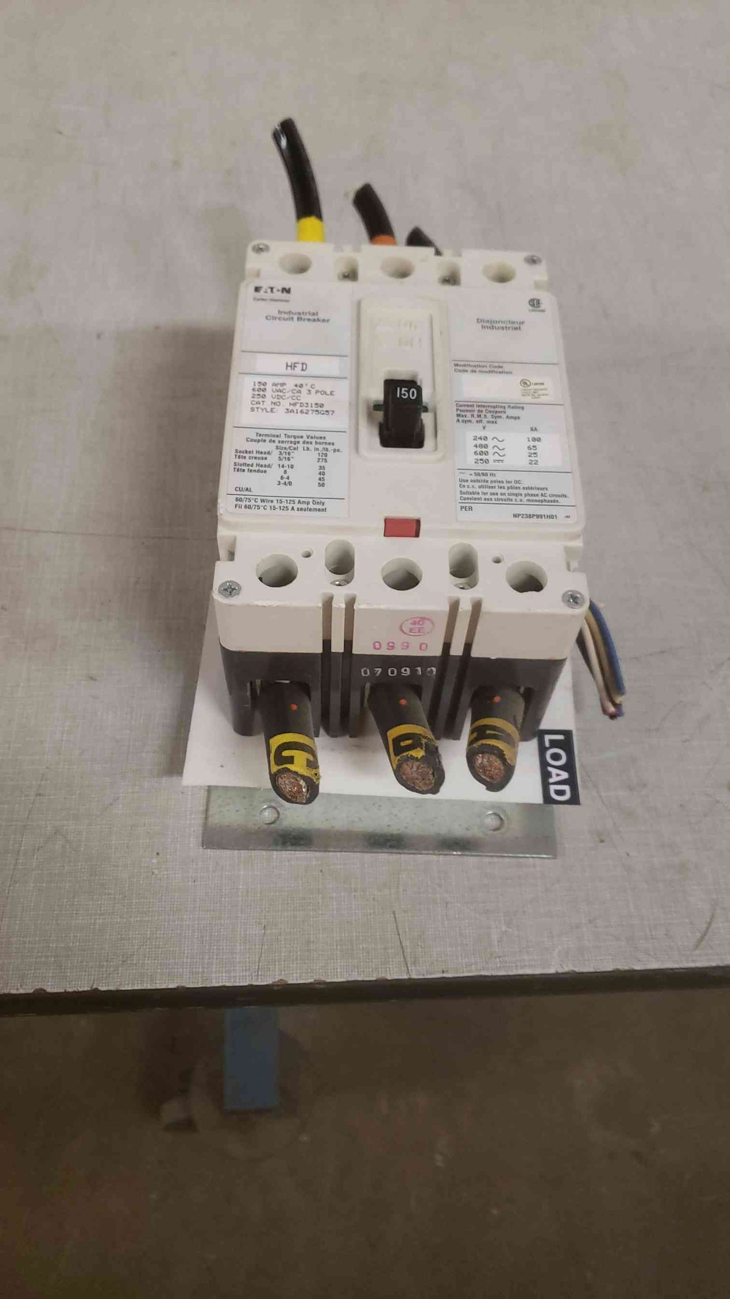 Eaton Industrial 150A 3 Pole Circuit Breaker HFD3150