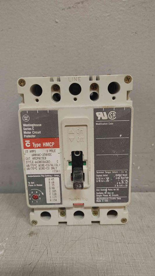 Cutler-Hammer 3 Pole Circuit Breaker 15A 600VAC-250VDC HMCP015E0 (109400)