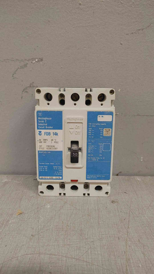 Westinghouse 3 Pole Circuit Breaker 30A 600VAC FDB3030L (109408)